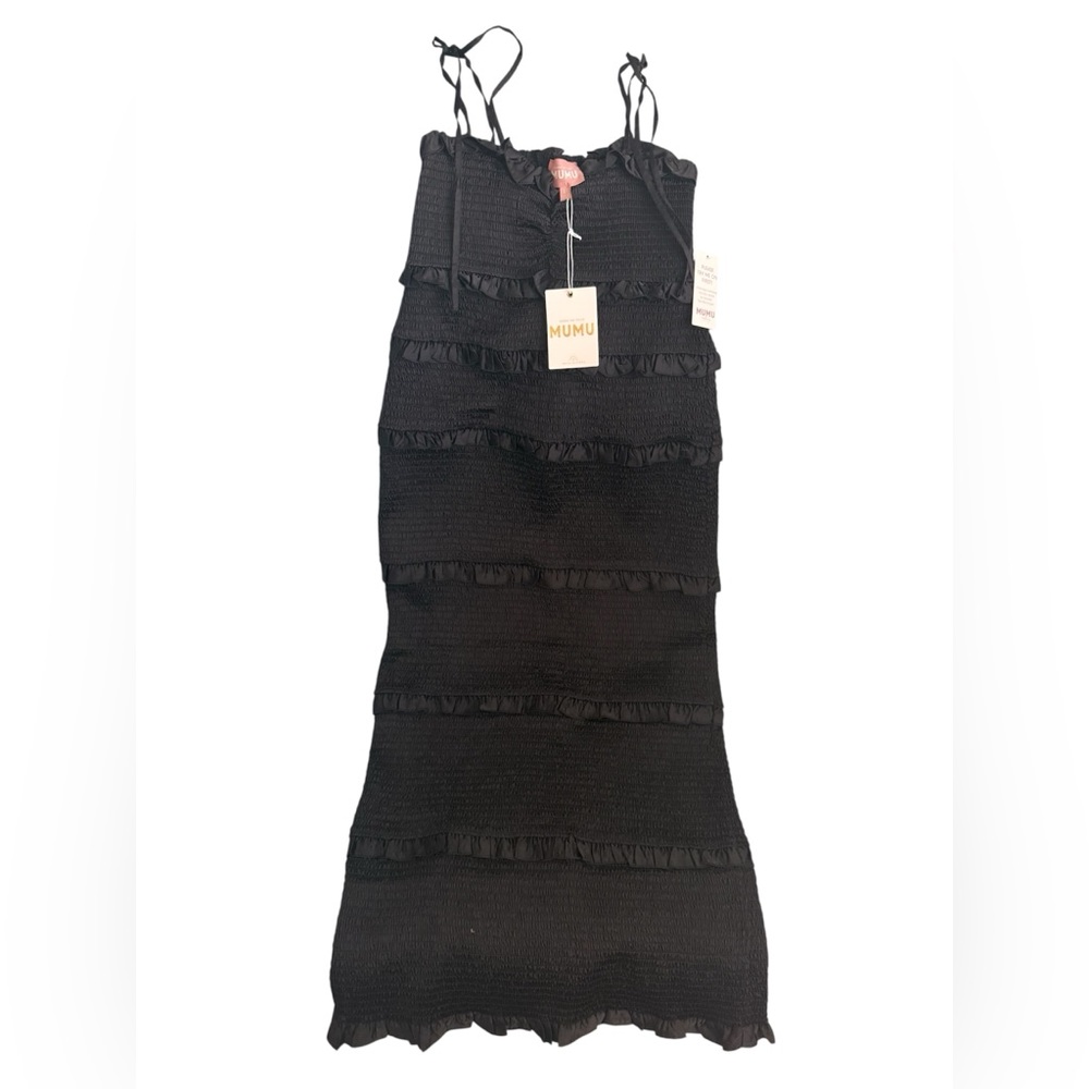 NWT Show Me Your MuMu Stella Black Smocked Midi Dress Size L Ret $265 - Picture 3 of 7